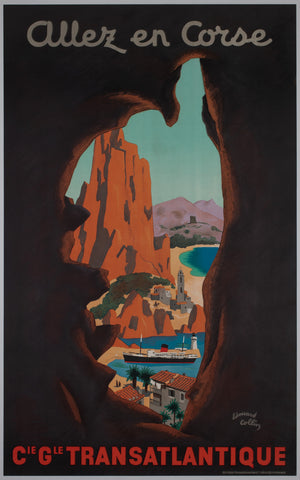 Allez en Corse CGT c1950s Corsica French Travel Poster, Edouard Collin