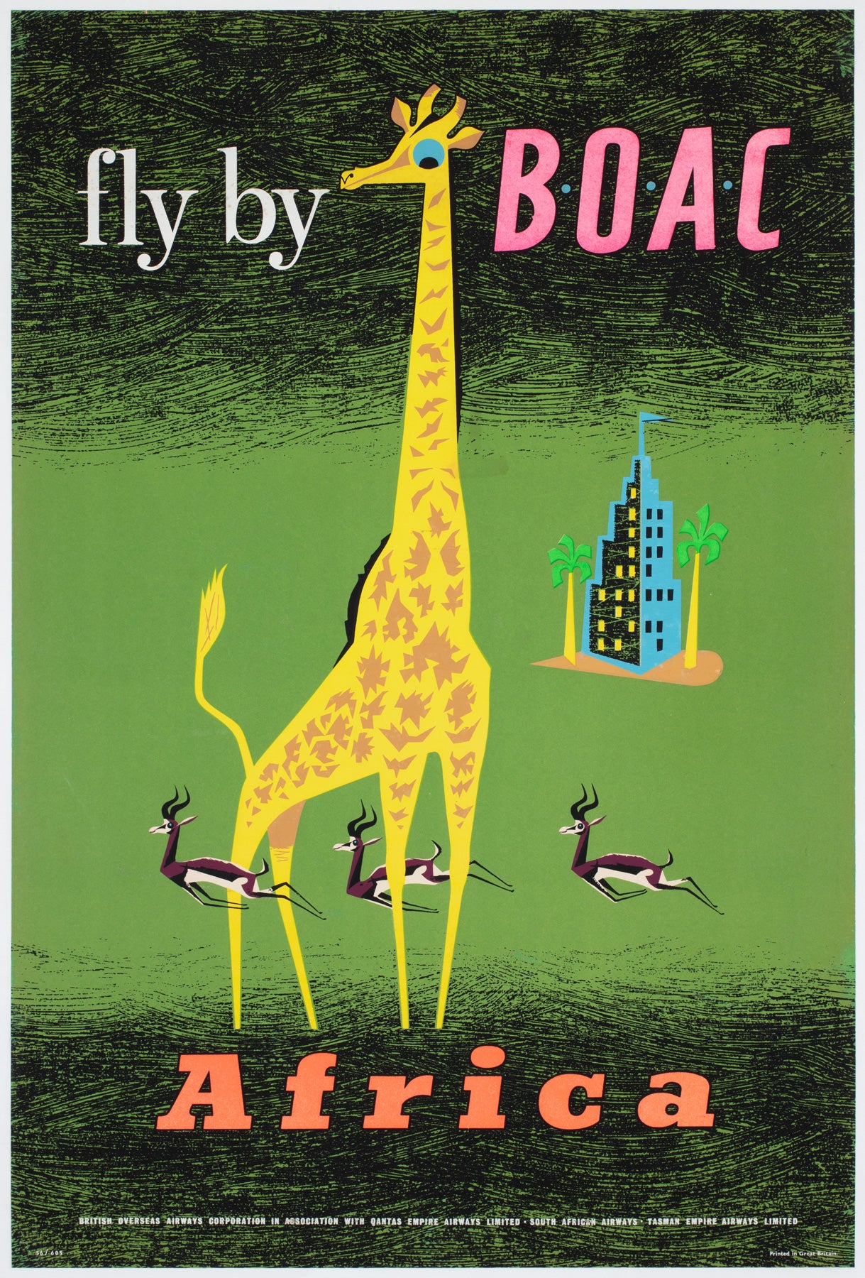 BOAC Africa 1956 Travel Advertising Poster, Maurice Laban