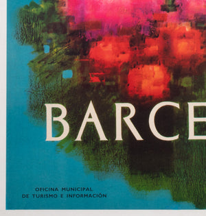 Barcelona Flower 1950s Travel Advertising Poster - detail