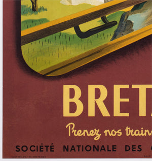 Bretagne 1953 SNCF French Railway Travel Advertising Poster Jean Garcia - detail