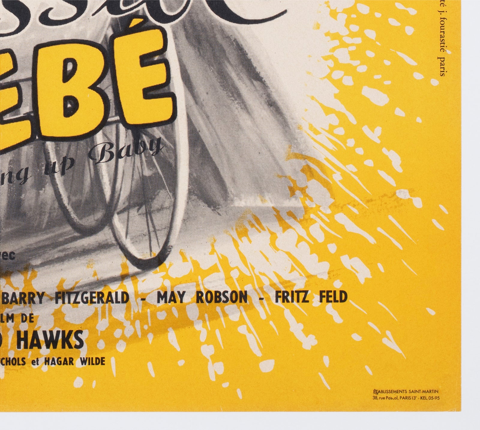Bringing Up Baby R1950s French Moyenne Film Poster Jean Mascii - detail