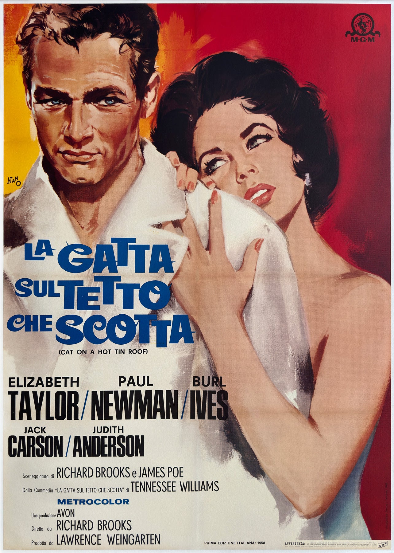 Cat on a Hot Tin Roof R1966 Italian 2 Foglio Film Movie Poster, Silvano Campeggi