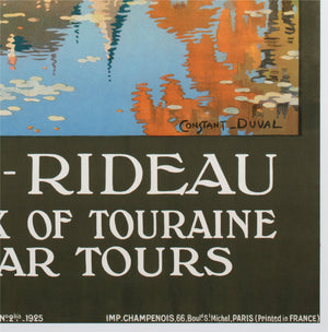 Chateaux D'Azay le Rideau c1925 French Travel Advertising Poster Contant Duval - detail