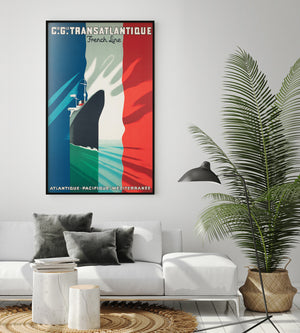 Cie Gle Transatlantique 1950s French Line Large Travel Poster, Paul Colin
