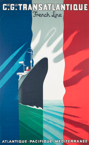 cie gle transatlantique 1950s french line large travel poster paul colin