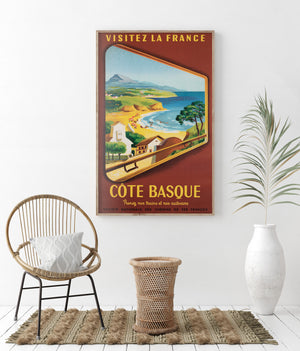 Cote Basque 1952 SNCF French Railway Travel Advertising Poster, Jean Garcia