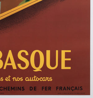 Cote Basque 1952 SNCF French Railway Travel Advertising Poster, Jean Garcia - detail