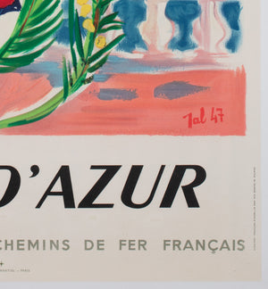 Cote D'azur 1947 SNCF French Railway Travel Advertising Poster, Jal - detail
