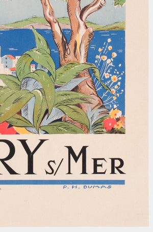 Cote D'Azur Sanary sur Mer 1950s Travel Advertising Poster - detail