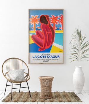 Cote d'Azur SNCF 1968 Travel Advertising Poster, Bernard Villemot