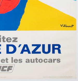 Cote d'Azur SNCF 1968 Travel Advertising Poster, Bernard Villemot - detail