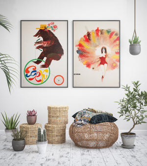 CYRK Penny Farthing Riding Bear 1970 Polish Circus Poster, Jerzy Srokowski