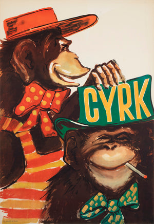 Cyrk Chimps in Hats 1971 Polish Circus Poster