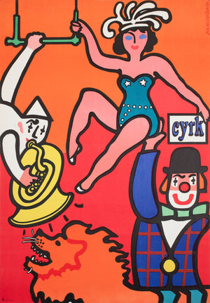 Cyrk Clown Balancing Lady 1975 Polish B1 Circus Poster Jan Mlodozeniec