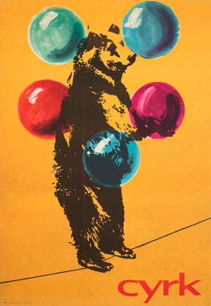 Cyrk Juggling Tightrope Bear 1971 Polish B1 Circus Poster