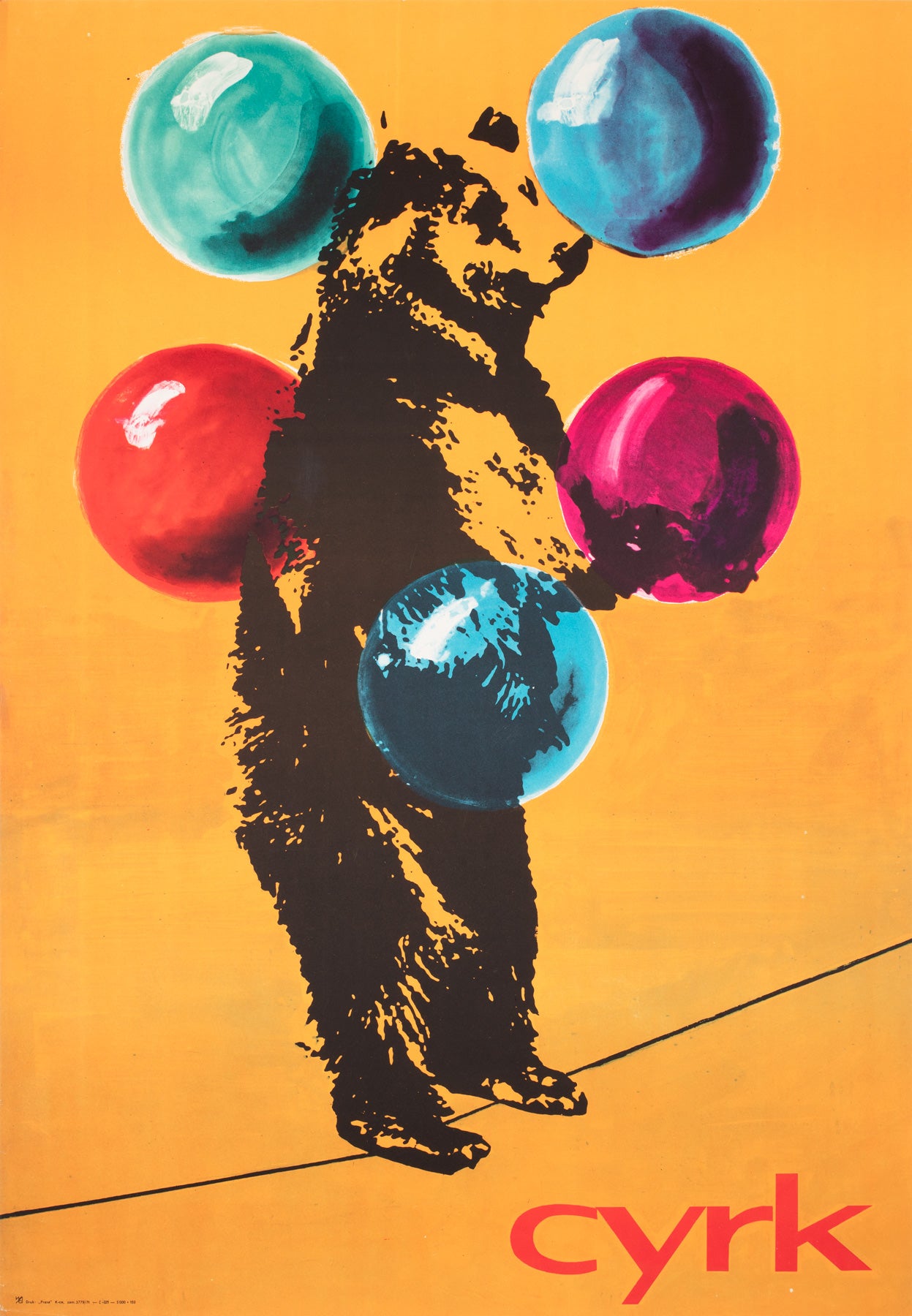 Cyrk Juggling Tightrope Bear 1971 Polish Circus Poster