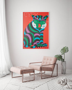 Cyrk Large Stripy Cat Tiger 1978 Polish Circus Poster, Hubert Hilscher