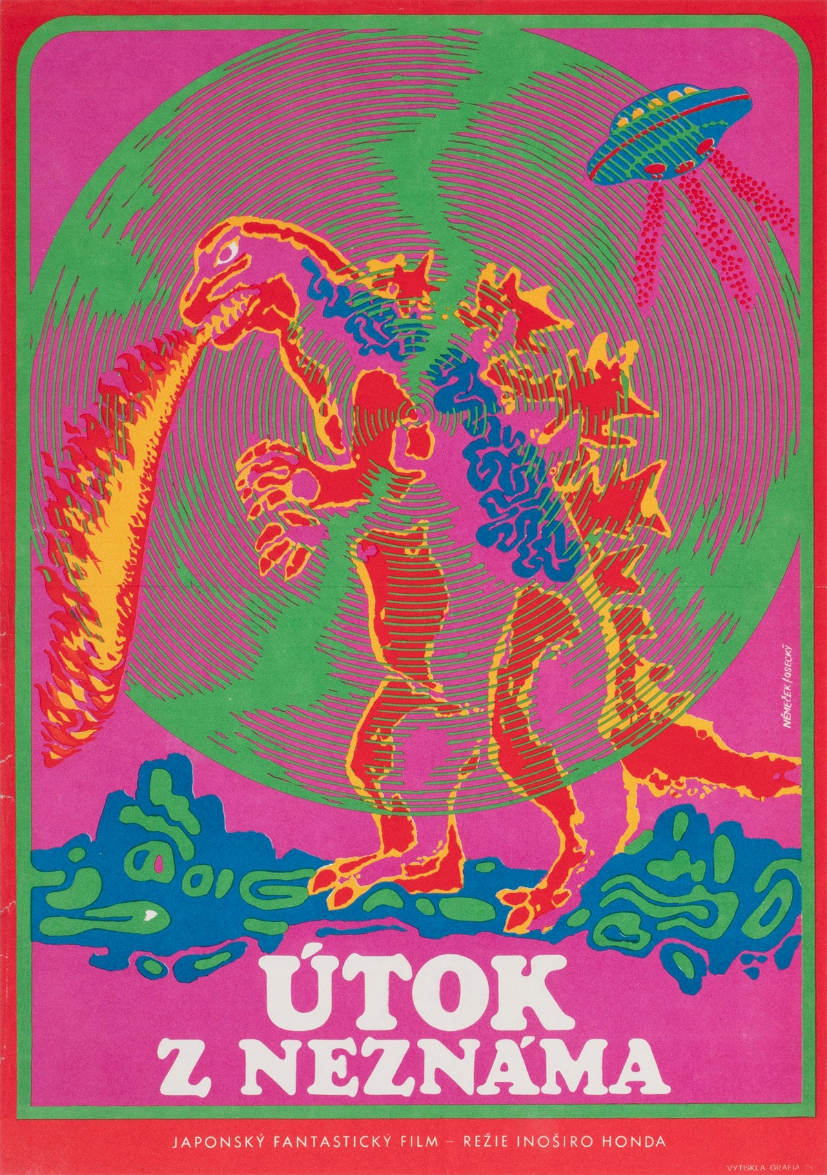 Godzilla vs Monster Zero 1971 Czech A3 Film Movie Poster, Miroslav Nemecek