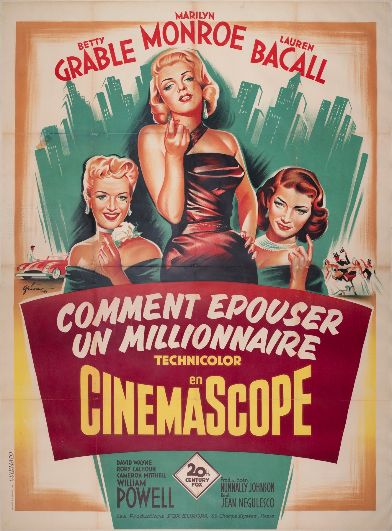 How to Marry a Millionnaire 1953 French Grande Film Movie Poster, Boris Grinsson