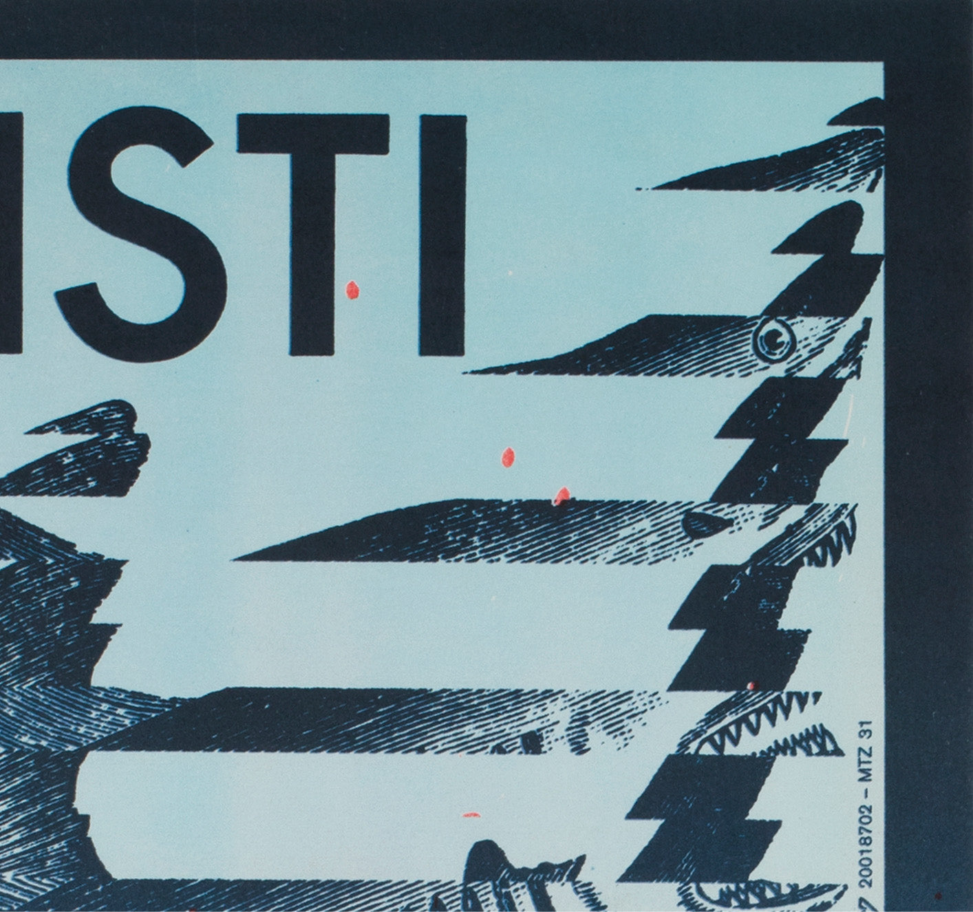 Jaws R1987 Czech A3 Film Movie Poster, Zdenek Ziegler - detail