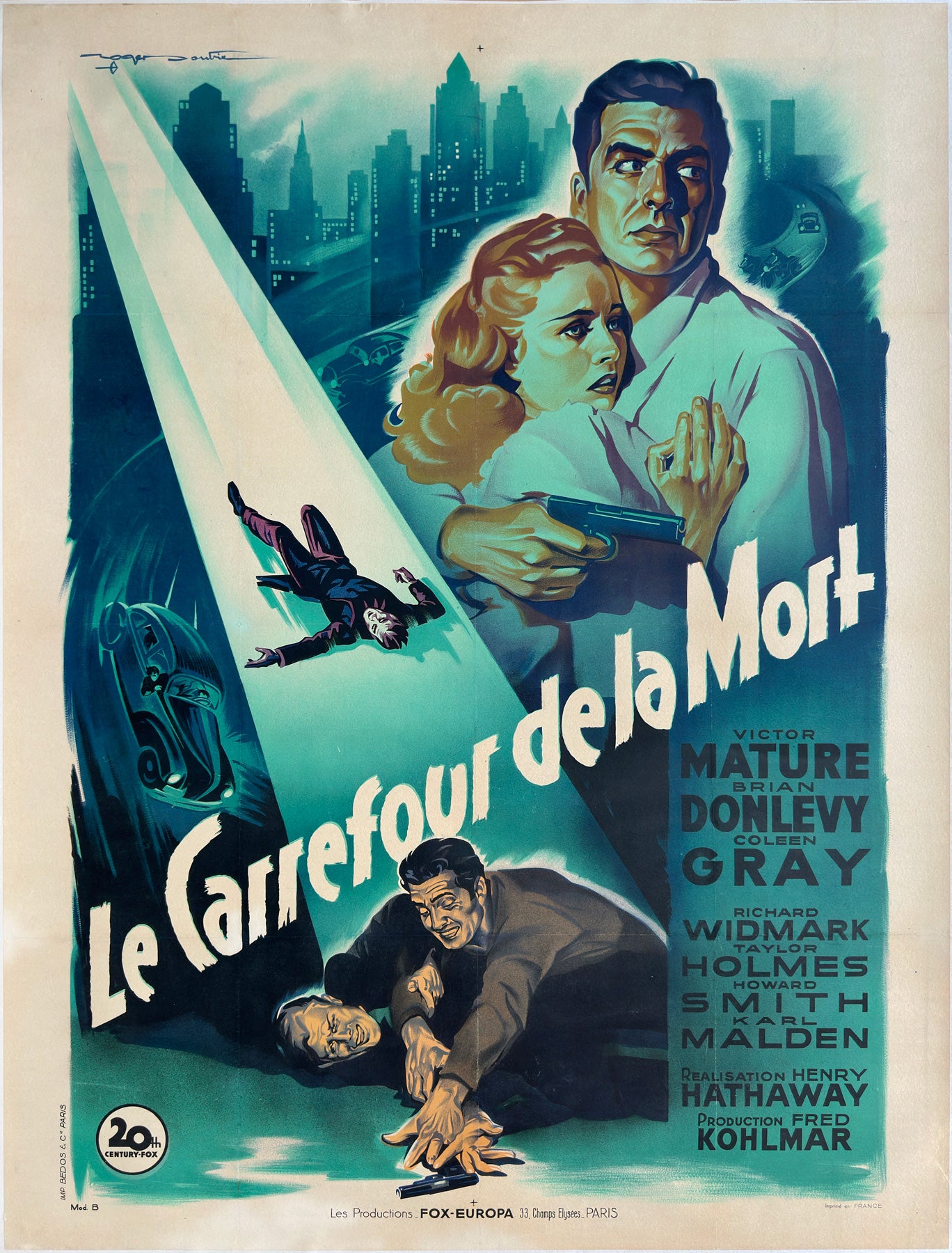Kiss of Death 1947 French Grande Style B Film Movie Poster, Roger Soubie