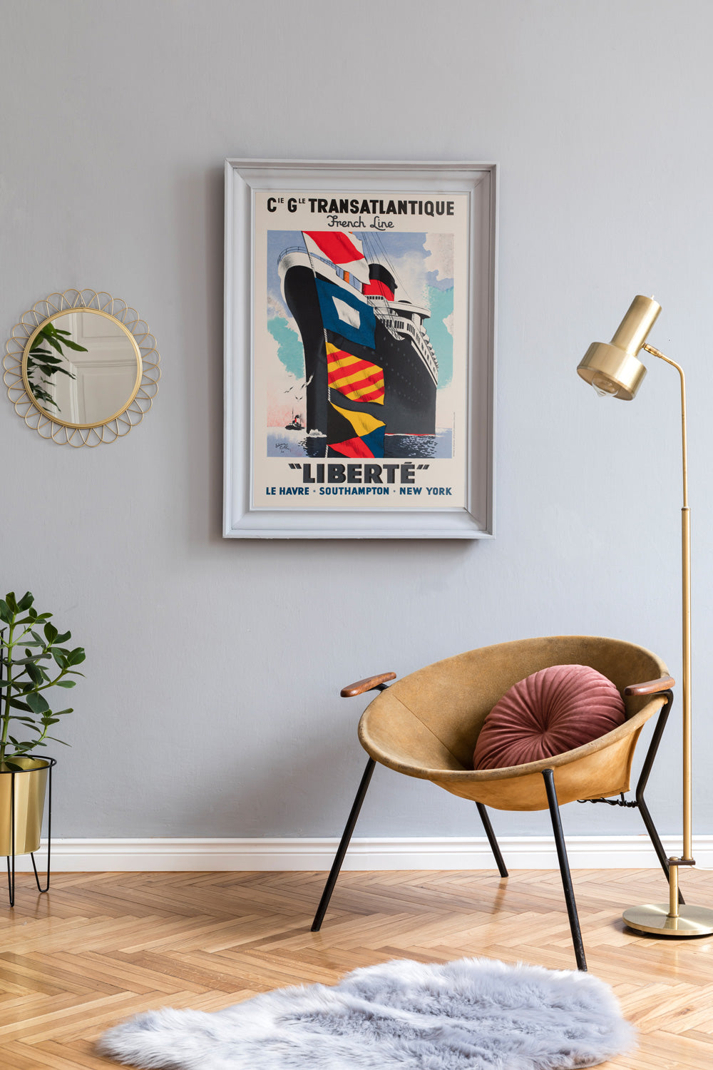 Liberte 1950 Cie Gle Transatlantique French Line Travel Shipping Poster, Edouard Collin