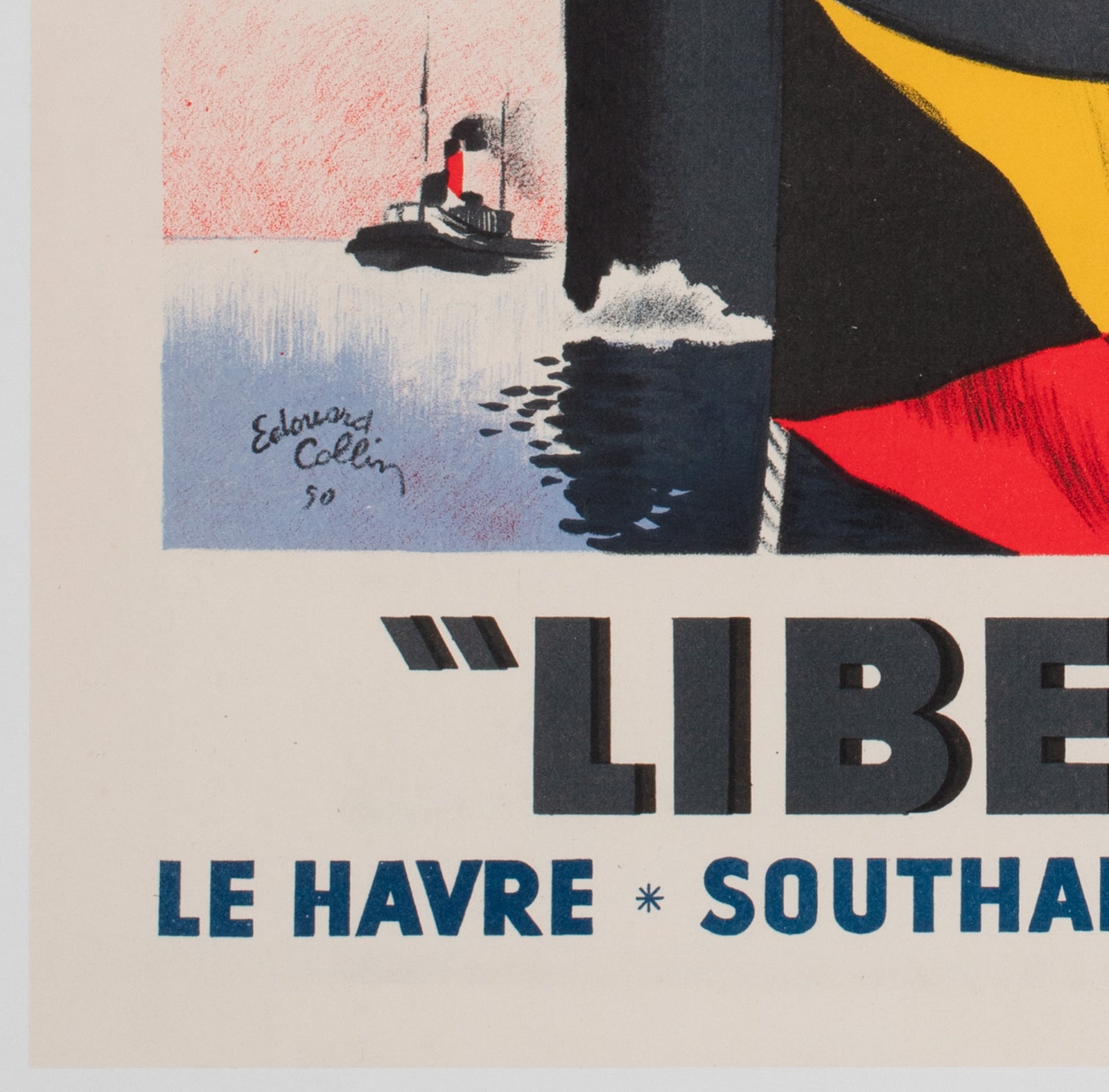 Liberte 1950 Cie Gle Transatlantique French Line Travel Shipping Poster, Edouard Collin - details