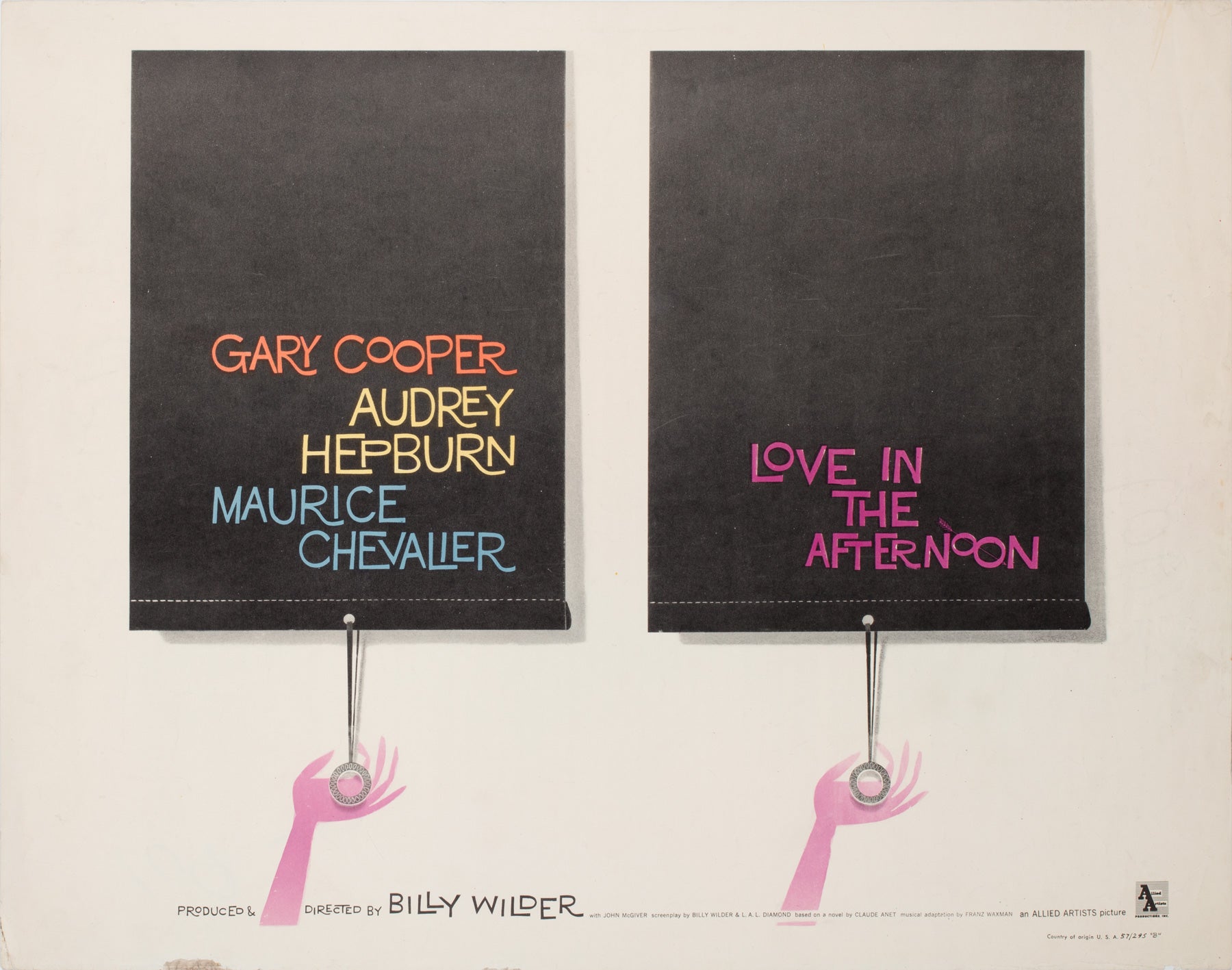 Love in the Afternoon 1957 US 1/2 Sheet Film Movie Poster, Saul Bass