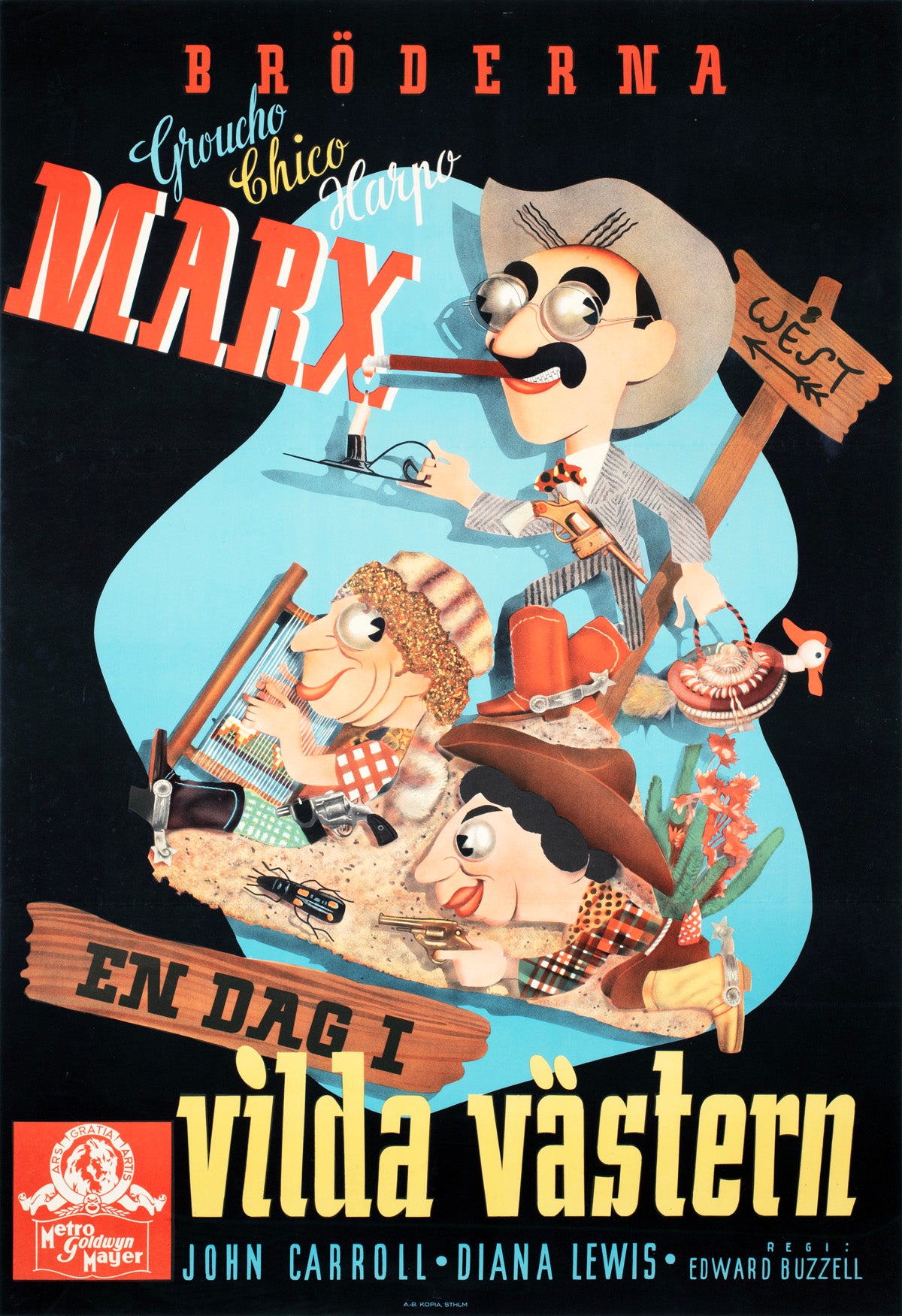 Marx Brothers Go West 1945 Swedish Film Poster