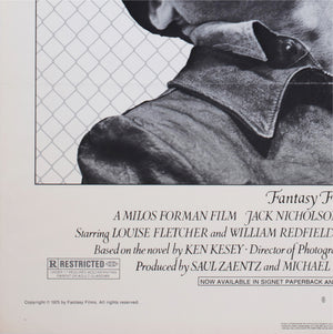 One Flew Over the Cuckoo's Nest 1975 US 1 Sheet Pre Awards Film Movie Poster