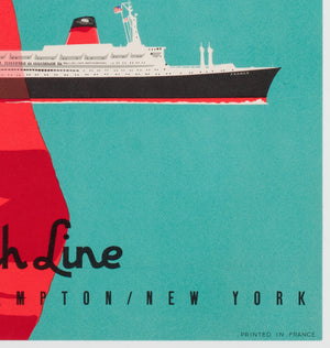 SS France Cie Gle Transatlantique French Line 1961 Travel Poster, Jean Jacquelin - detail