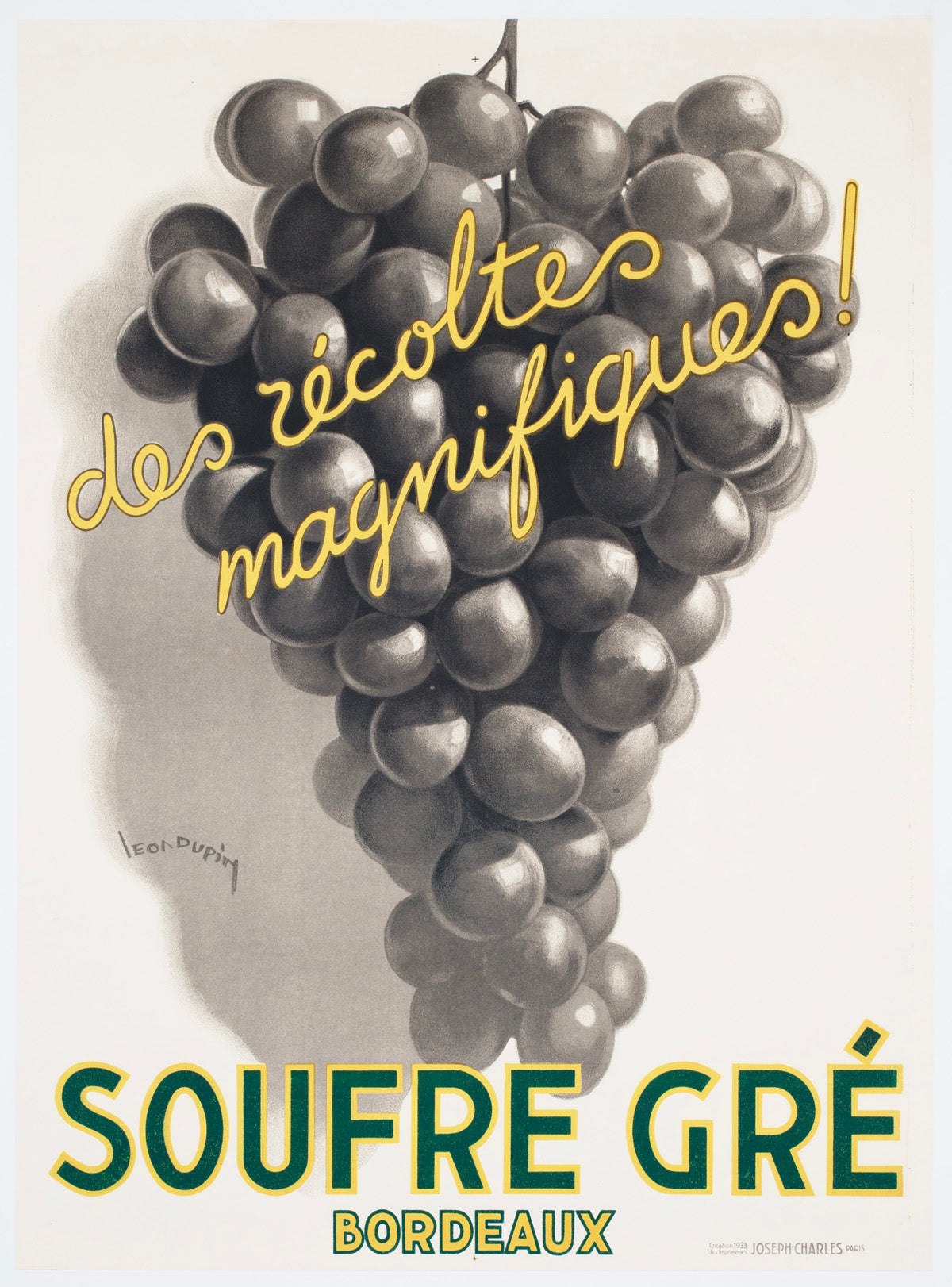 Soufre Gre Bordeaux 1933 French Wine Advertising Poster Leon Dupin