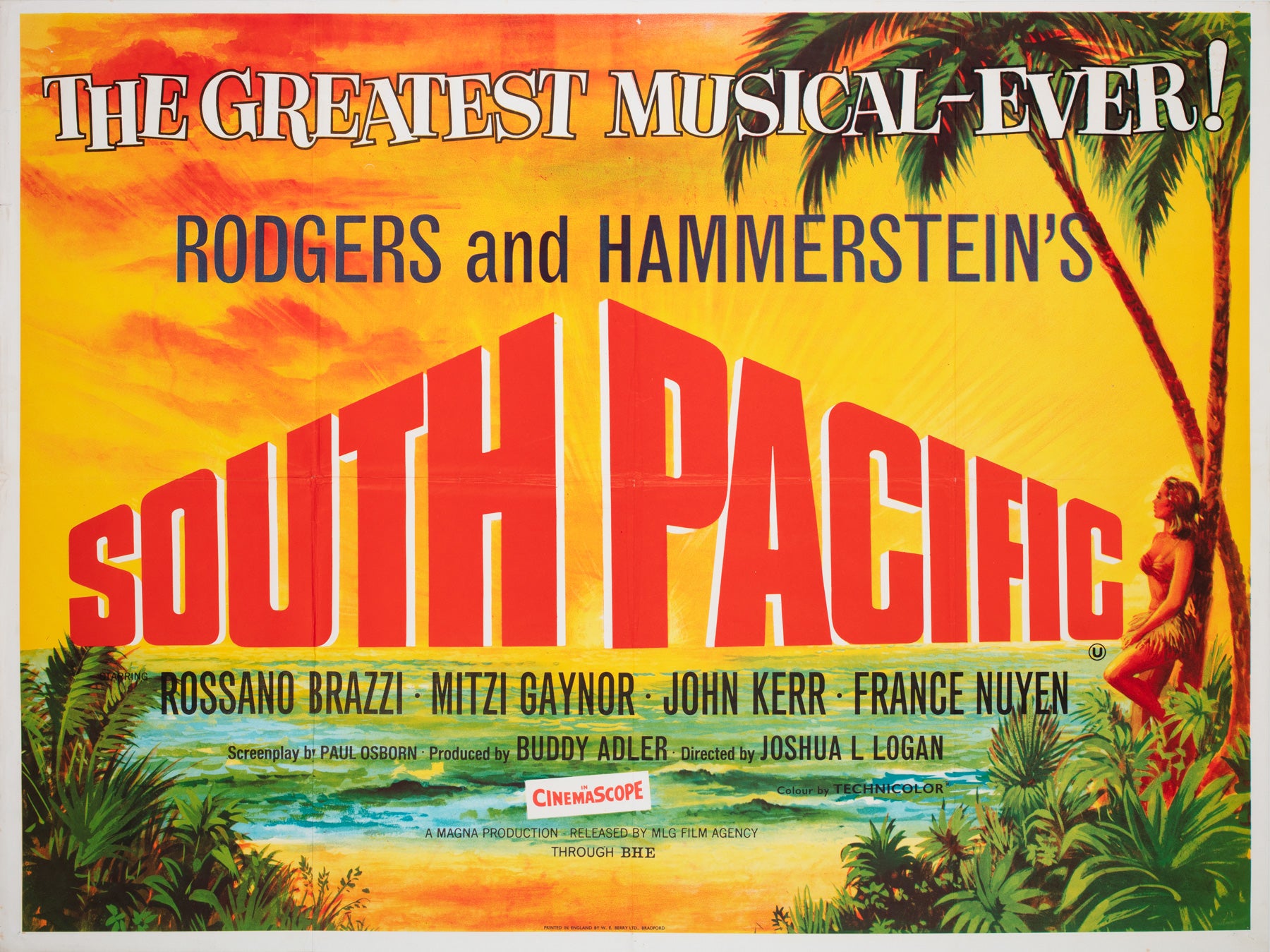 South Pacific R1960s UK Quad Film Movie Poster, Tom Chantrell