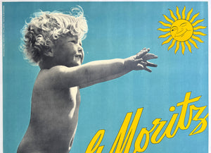 St Moritz c1935 Swiss Ski Travel Poster, Walter Herdeg and Alb Steiner - detail