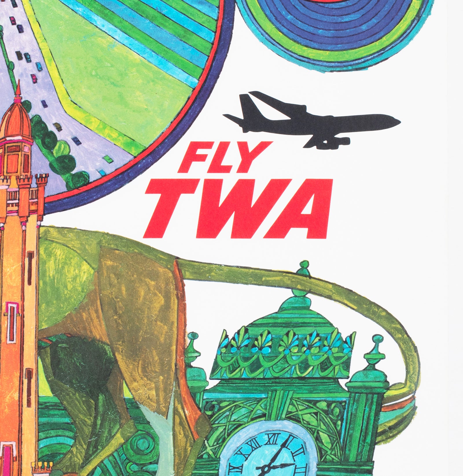 TWA Chicago c1960s Airline Travel Advertising Poster David Klein - detail
