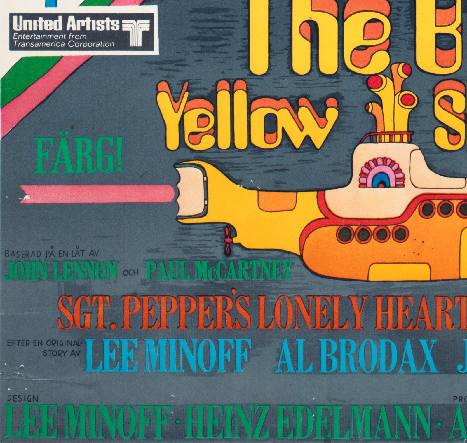 The Beatles Yellow Submarine 1968 Swedish Film Poster Heinz Edelmann - detail