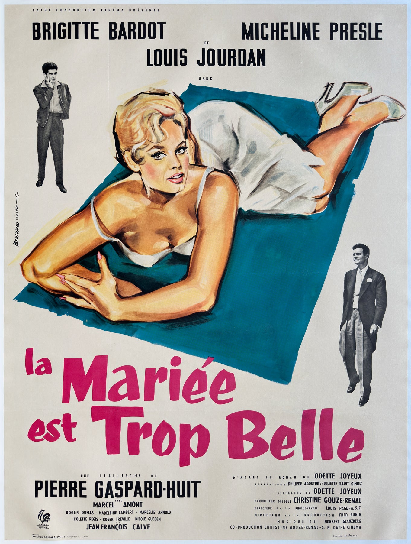The Bride is Much Too Beautiful 1956 French Grande Film Movie Poster, Andre Bertrand