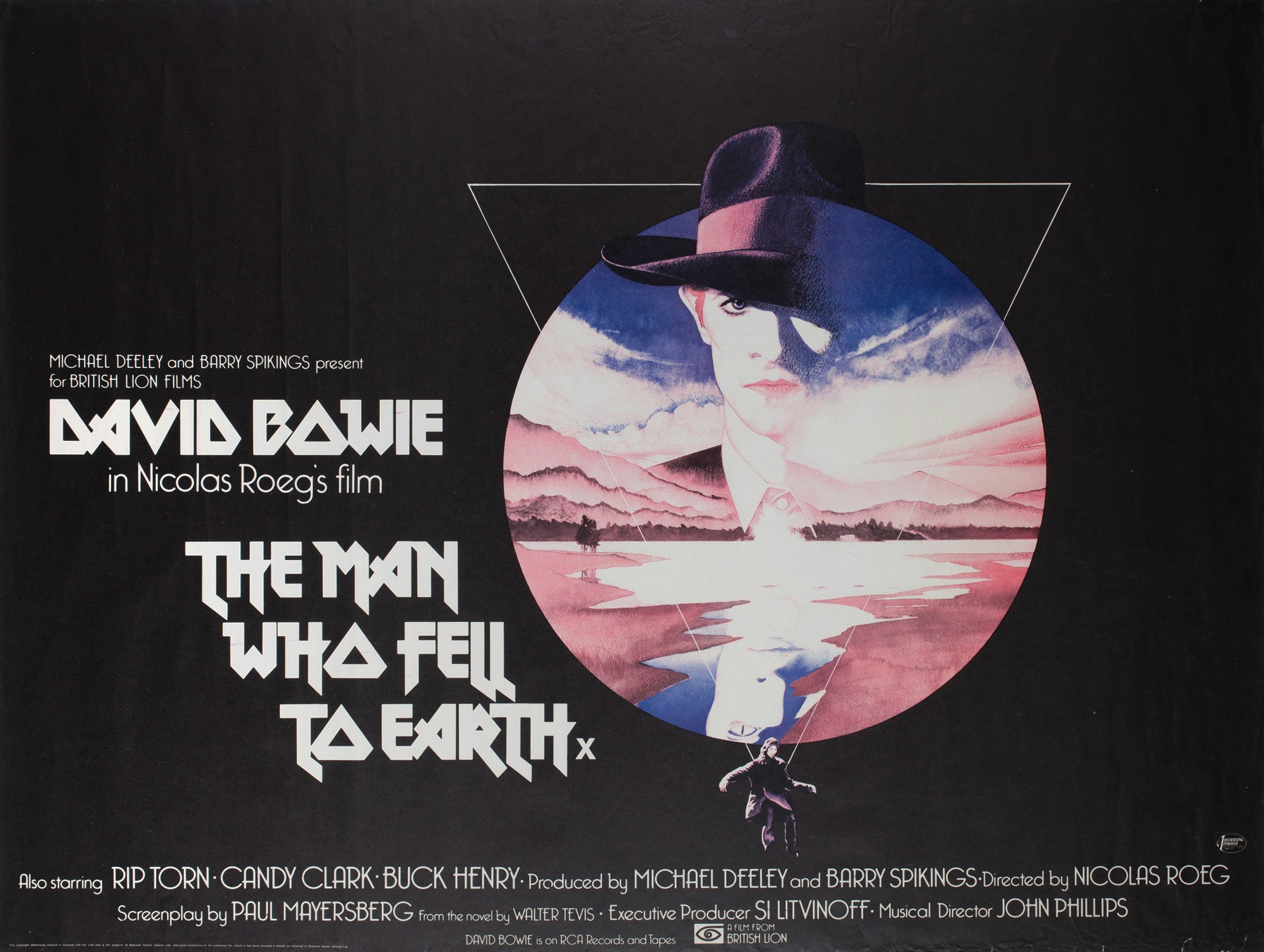 The Man Who Fell To Earth 1976 Rolled UK Quad Pink Style Film Movie Poster, Vic Fair
