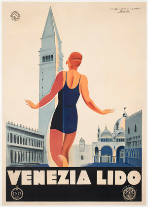 Venice Venezia Lido c1930 Italian ENIT Travel Advertising Poster Marcello Dudovich and Marcello Nizzoli