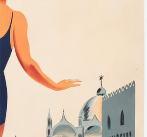 Venice Venezia Lido c1930 Italian ENIT Travel Advertising Poster Marcello Dudovich and Marcello Nizzoli - detail
