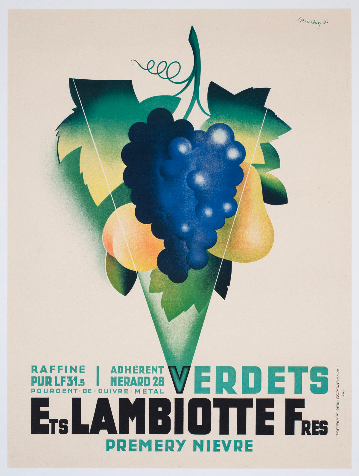 Verdets Ets Lambiotte Fres 1934 French Wine Advertising Poster Lajos Marton