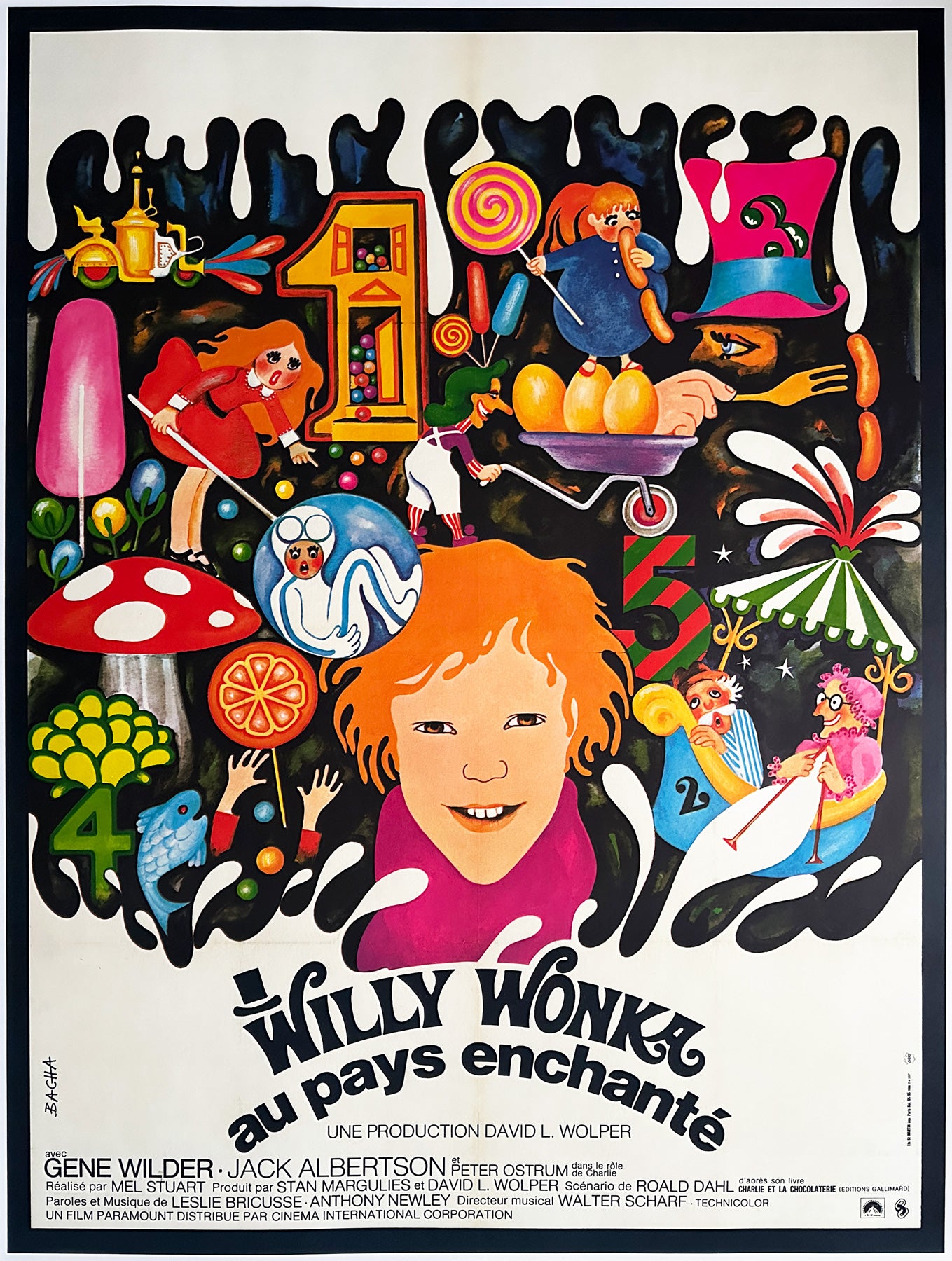 Willy Wonka and the Chocolate Factory 1971 French Grande Film Movie Poster, Bacha