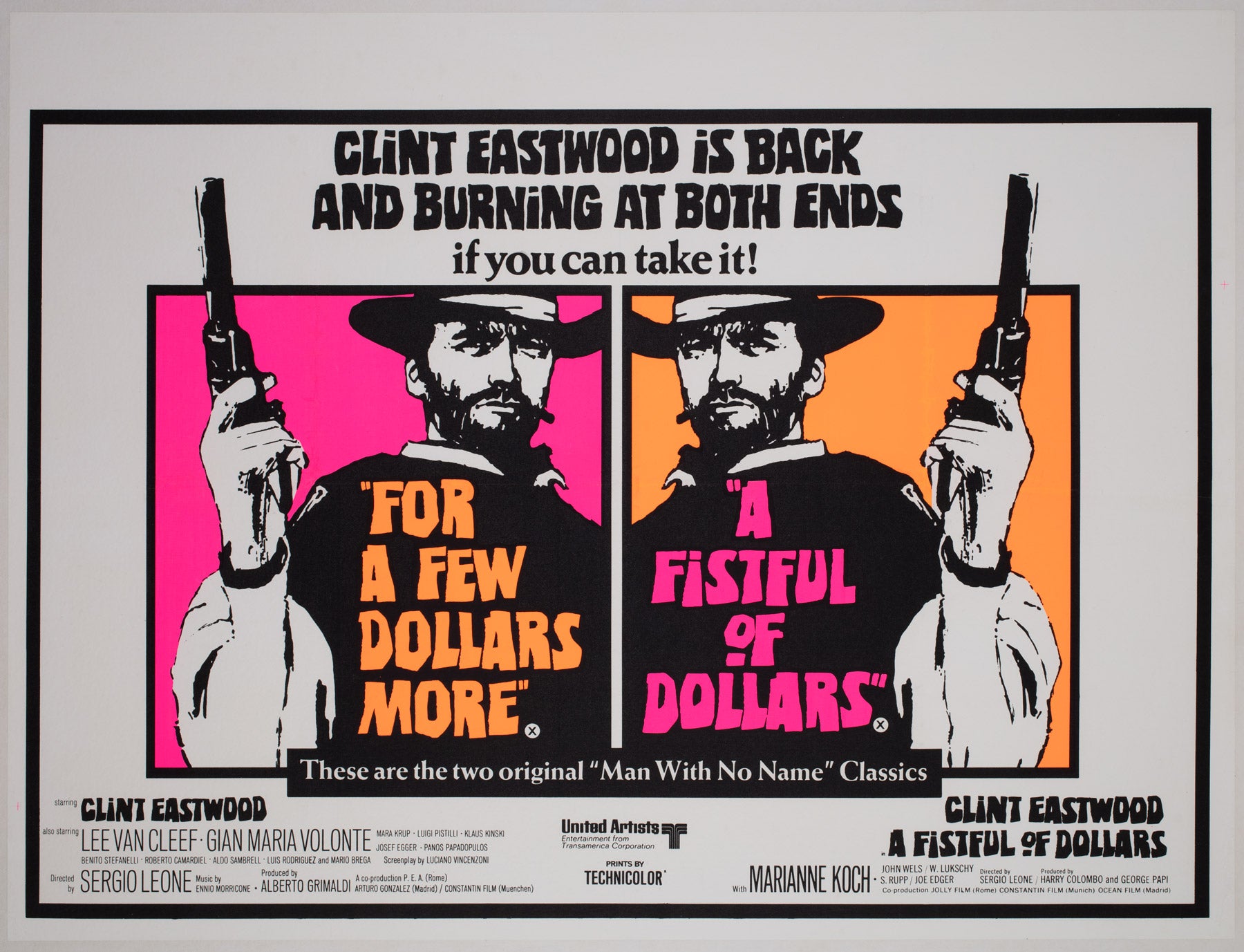 A Fistful of Dollars / For a Few Dollars More R1969 UK Quad Double Bill Film Movie Poster