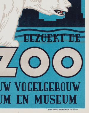 Antwerp Zoo Polar Bear 1950 Small Advertising Poster - detail