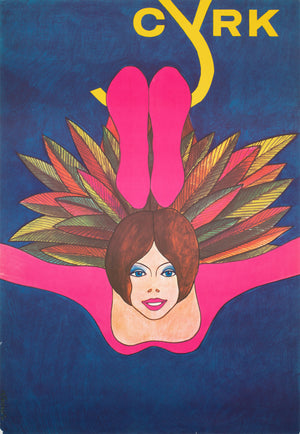 CYRK Acrobat Swinging 1977 Polish Circus Poster, Janowski