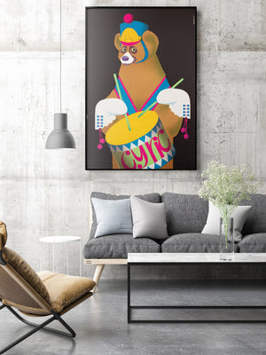 CYRK Drumming Bear 1975 Polish Circus Poster, Majewski