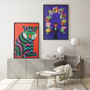 Cyrk Large Stripy Cat 1975 Polish Circus Poster, Hilscher