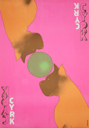 Cyrk Two Dogs Balancing Ball 1975 Polish Circus Poster, Jack Neugebauer