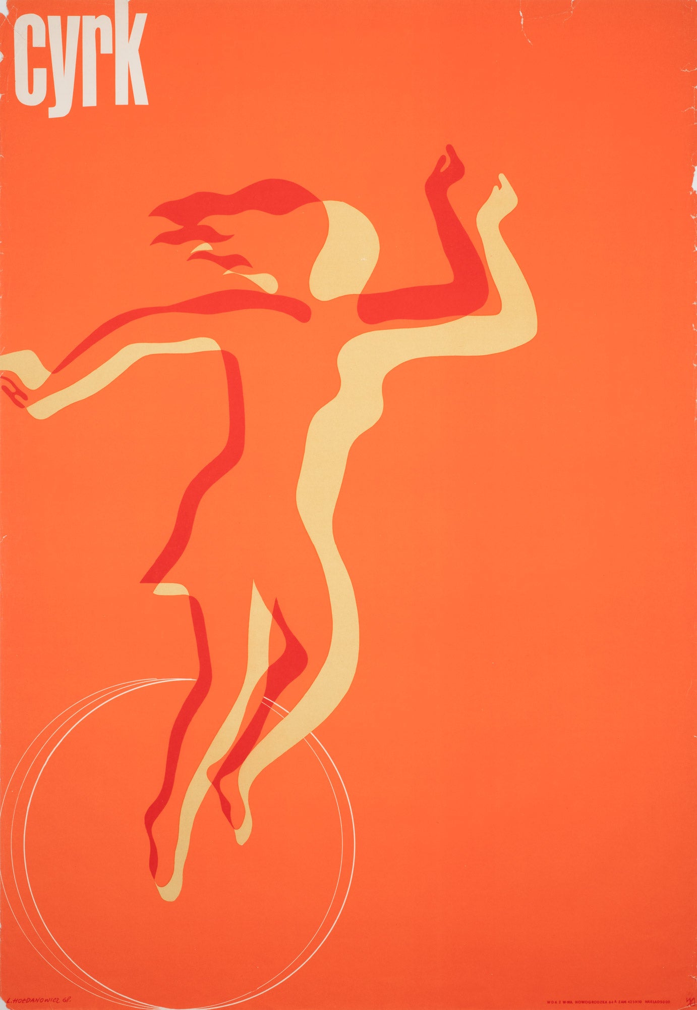Cyrk Woman in Silhouette on Ball 1968 Polish Circus Poster, Holdanowicz