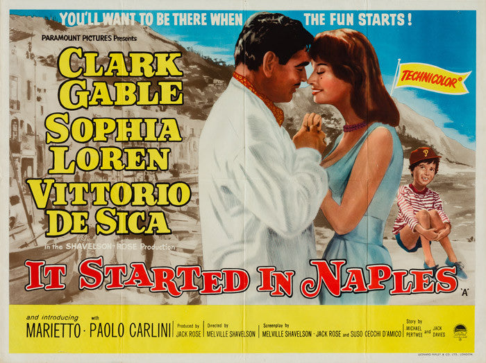 It Started In Naples 1960 original vintage UK quad film movie poster Clark Gable Sophia Loren